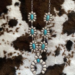 Western turquoise /white squash blossom necklace
